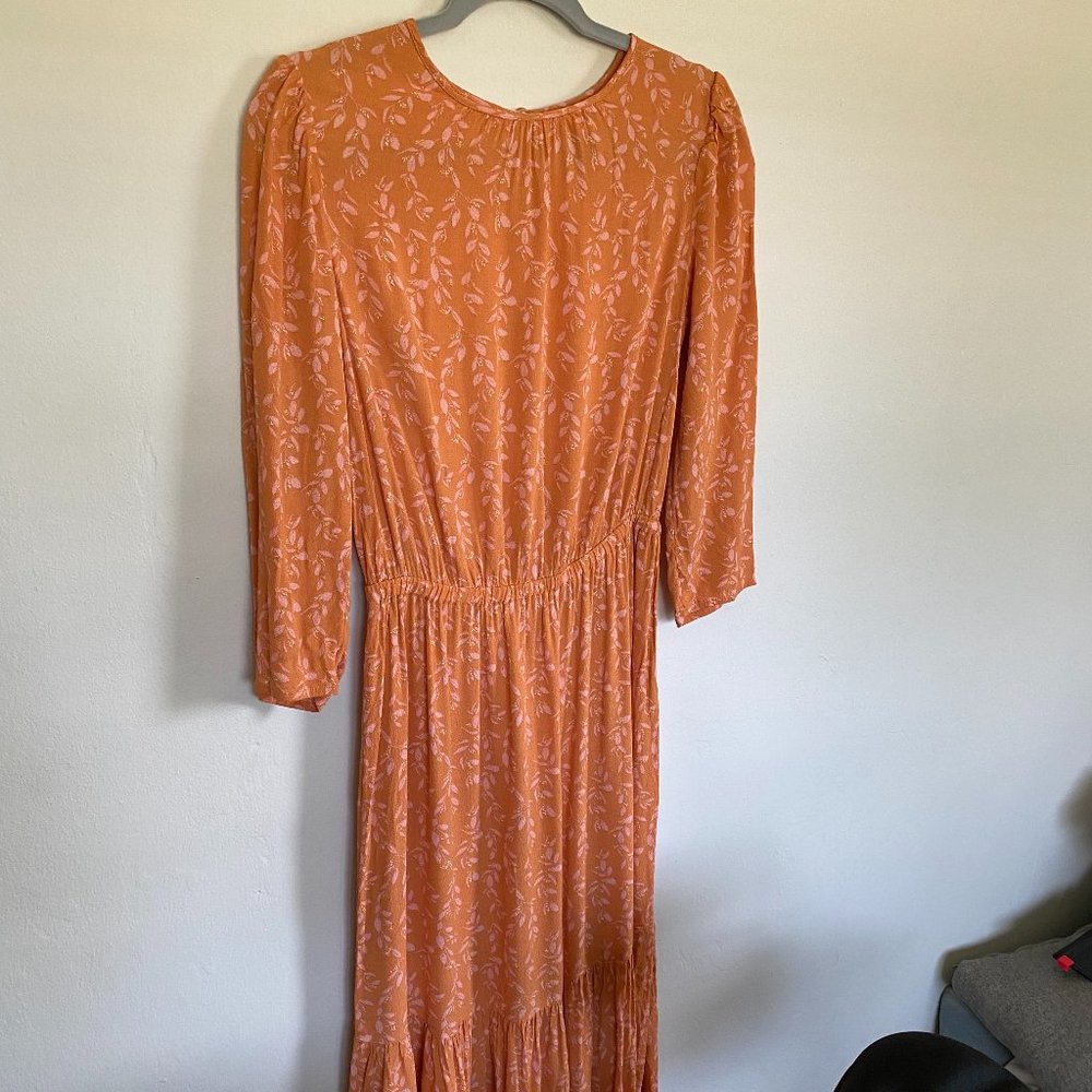 a new day XS Orange Floral 3/4 Sleeve Midi Dress